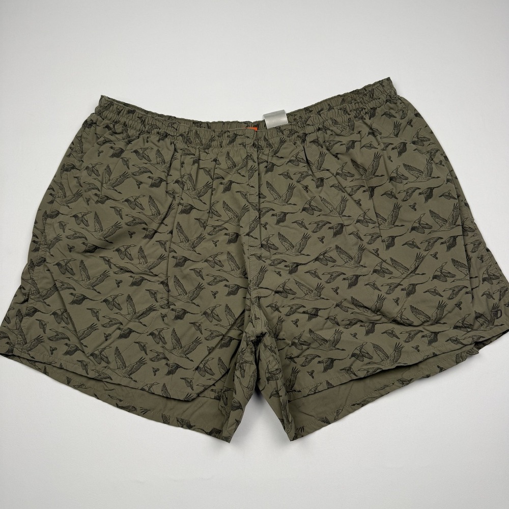 Duck Camp Shorts Mens XL Green Duck Print Nylon Elastic Waist Quick Dry 5 Inseam